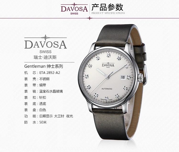 超高性价比腕表品牌！瑞士迪沃斯（DAVOSA）-Vanguard先锋系列 16151585 中性机械表（已绝版）