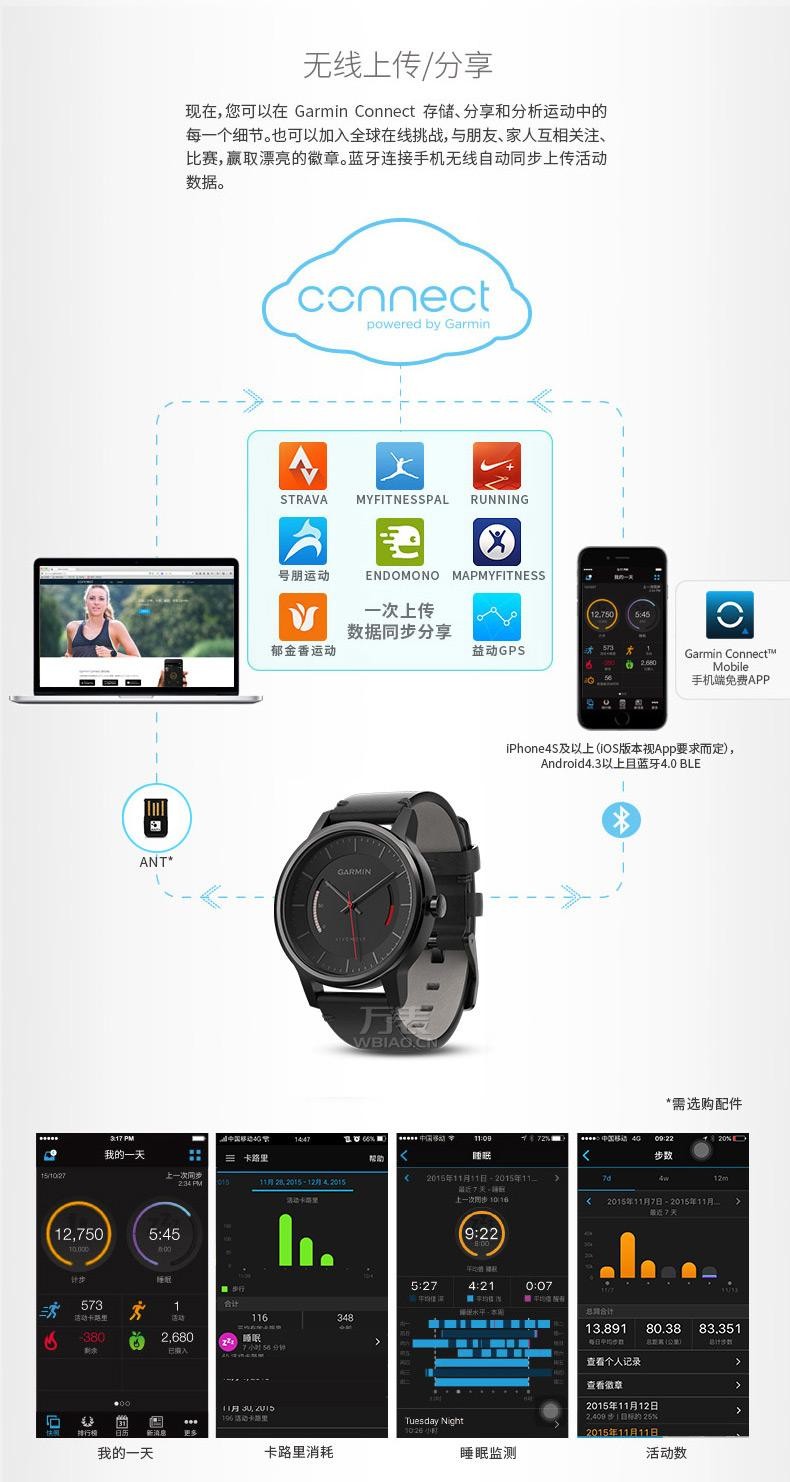 佳明Garmin-vivo系列  vivo move运动款 多功能GPS户外手表（黑色款）