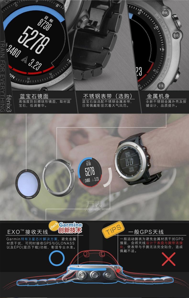 佳明Garmin-vivo系列 Fenix 3 中文蓝宝石 多功能GPS户外手表
