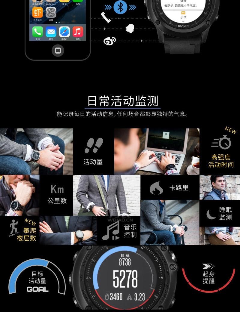 佳明Garmin-vivo系列 Fenix 3HR 中文蓝宝石（DLC）多功能GPS户外手表