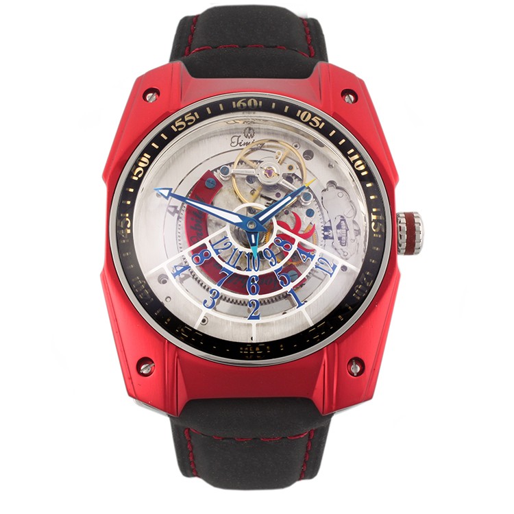 意大利品牌：天铭（Timing）8215SX（红色表壳）镂空机械男表