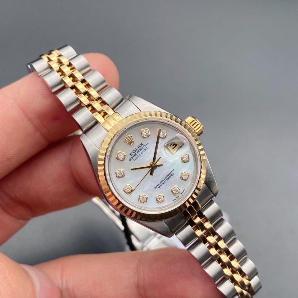 图文详情劳力士日志型69173女士腕表,贝母表盘大包钻刻度,18k黄金