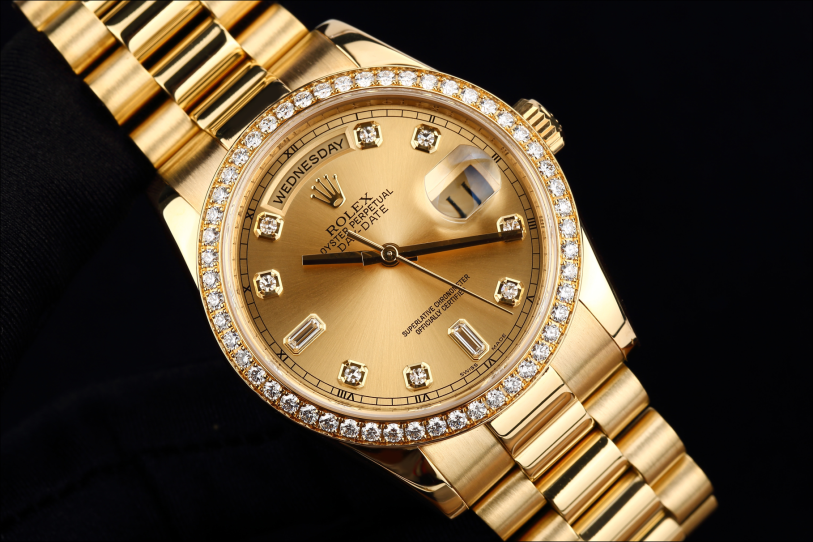 二手95新劳力士118348金盘镶钻手表价格,值多少钱?