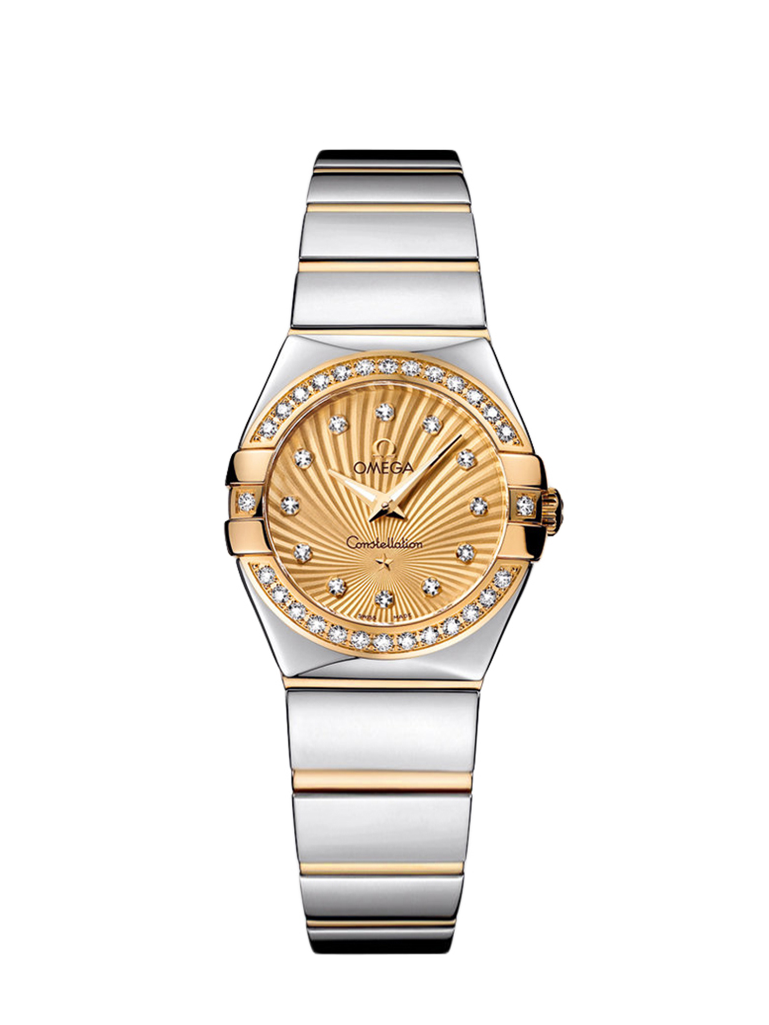 欧米茄镶钻表壳金色表盘手表